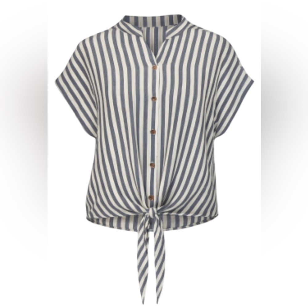 Olivaceous Striped Tie Front Oversized Shirt Sm